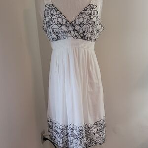 White Dress with Black Floral Embroidery Jr 14P